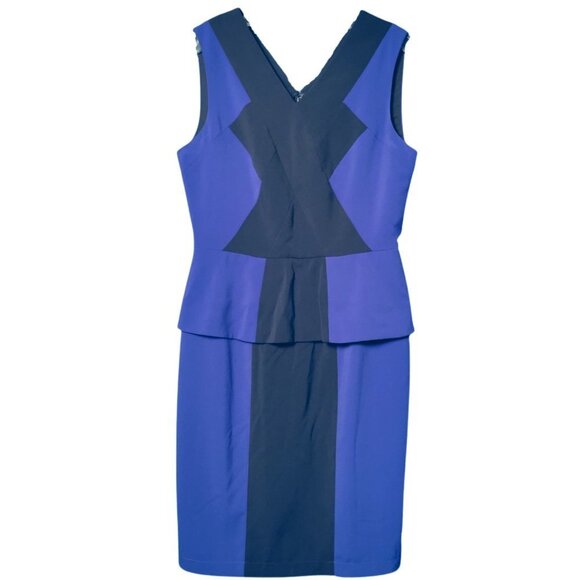 BCBG Maxazria - Sleeveless Sheath Dress, Blue with Black Block - Size 10 - Picture 1 of 6